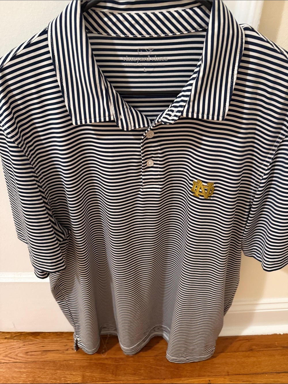 Vineyard Vines Notre Dame Men's Navy and White Striped Polo Shirt size L